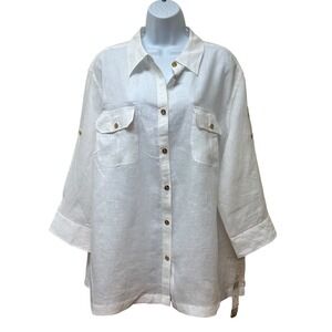 Lauren Ralph Lauren Shirt Plus 3XL Linen Tunic Nautical Gold Anchor Buttons NEW